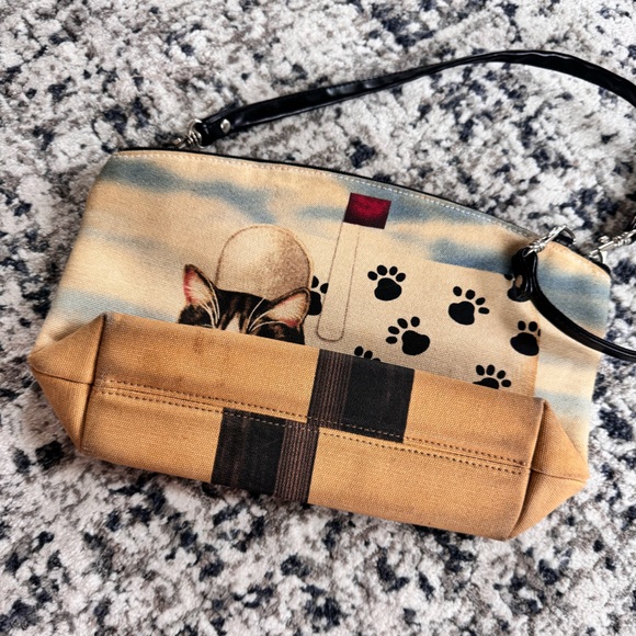 Cat Mailbox Paw Print Kitty Letterbox Tan Crossbody Bag Convertible Wristlet - Picture 6 of 10